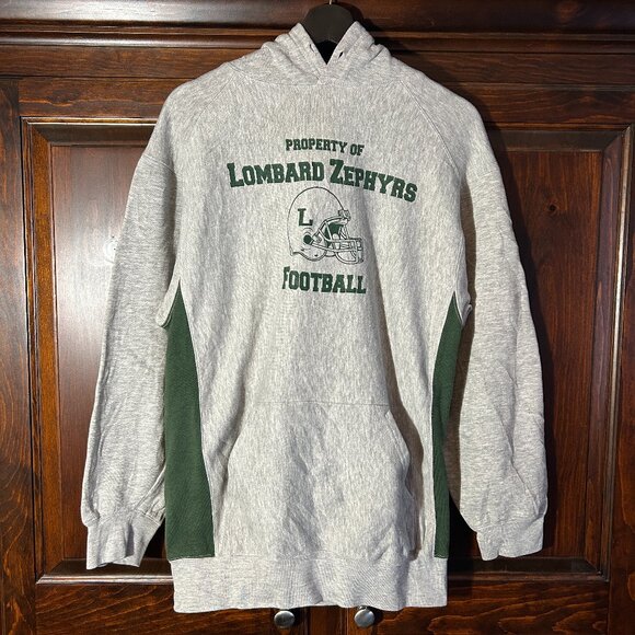 Vintage Lombard Zephyrs Football Hoodie – Gray & Green – Size S-M - Picture 1 of 4